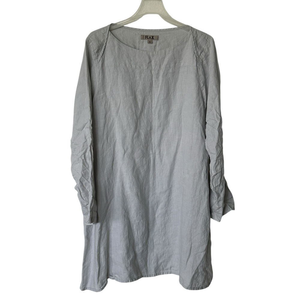 FLAX linen Light Gray Relaxed Tunic dress Pockets S minimalist